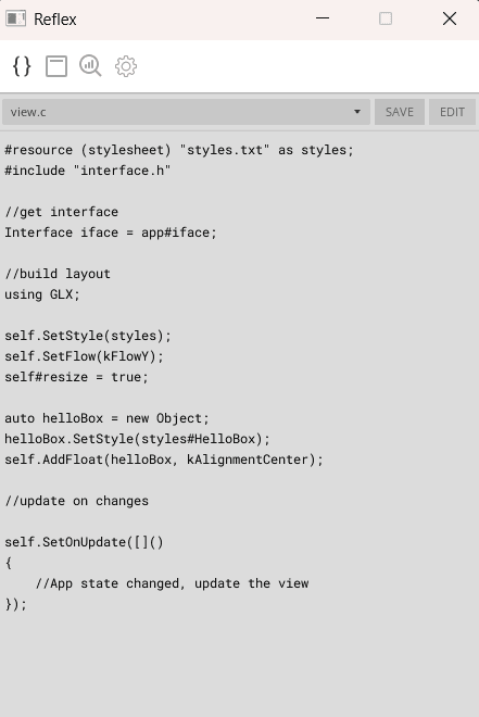 Editor Window with code tabs and save controls